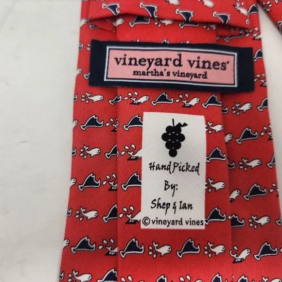 New men's Vineyard Vines The Original Tie with whale & fish in Sailors Red